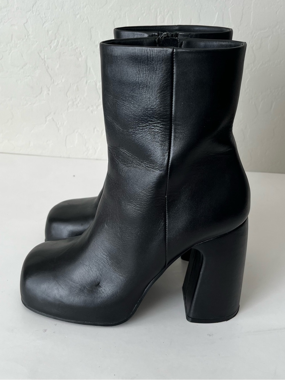 Steve Madden Cami Platform Chunky Square Toe Leather Boots Black Size 7.5 - Picture 3 of 9